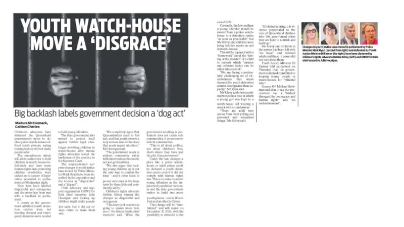 SHINE for Kids CEO in news about QLD watch house laws